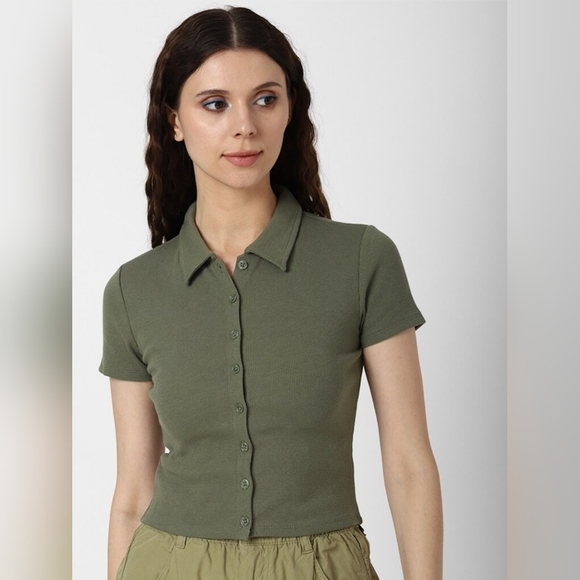 Forever 21 Tops - 🔥HOST PICK🔥FOREVER 21 Olive Green Knit Polo Shirt for Women NWT